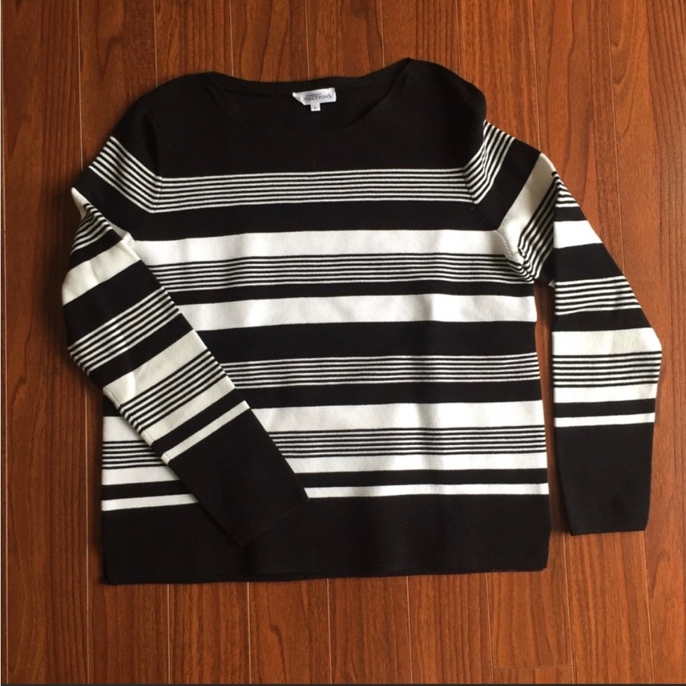 Northern Reflections Black and White Striped Boatneck Sweater Size L